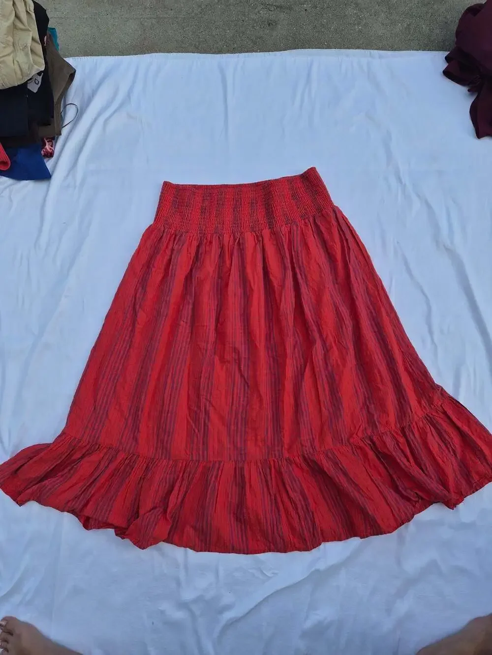 Universal Thread Red and Blue Striped Smocked Waist Tiered Skirt